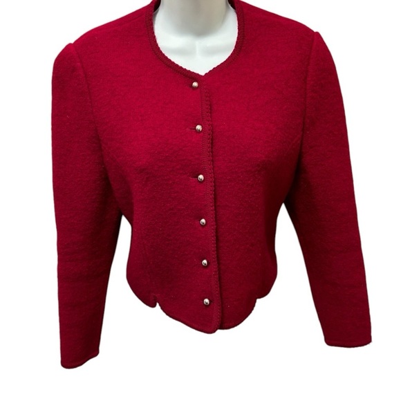 VTG The Eagles’s Eye Boiled Wool Cardigan Sweater Sz 12 Dark Berry Red Cozy Warm - Picture 3 of 8